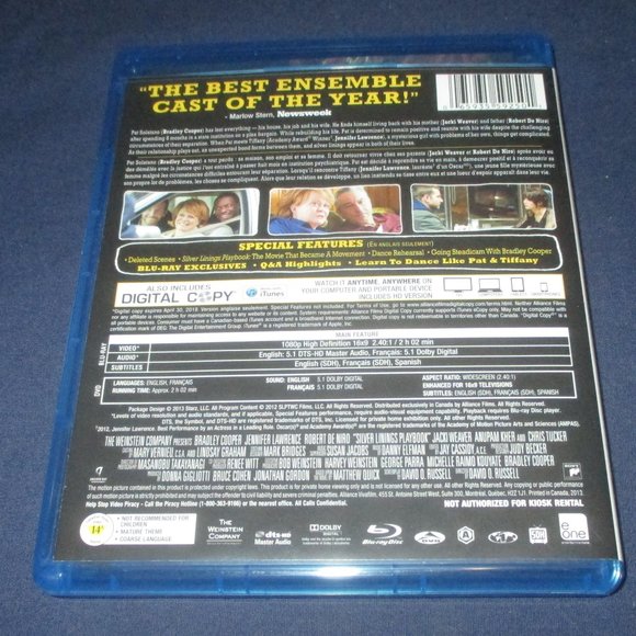 Silver Linings Playbook (Blu-ray Disc/DVD, 2013, 2-Disc Set) w/ slip cover - Picture 5 of 5